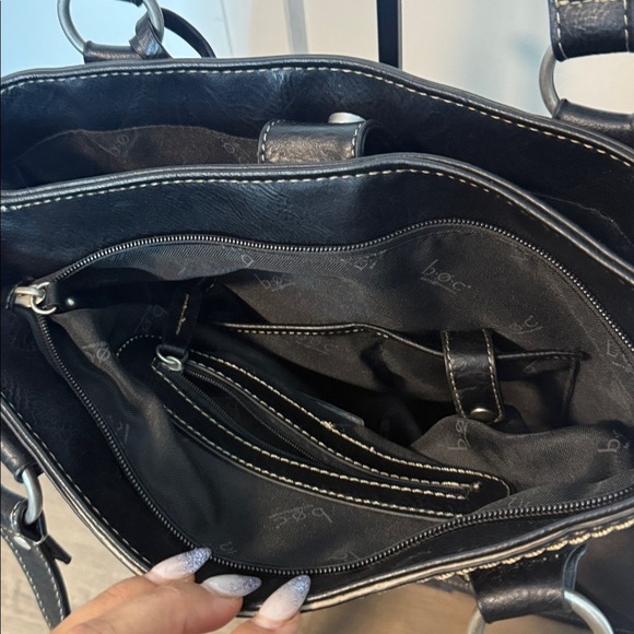 B.O.C Born Concept Black Leather Tote Bag - tooled embossed - shoulder bag - Picture 5 of 6